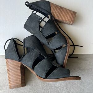 Lucky Brand Lanita Black Leather Ankle Lace Up Booties Gladiator Sz: 10M